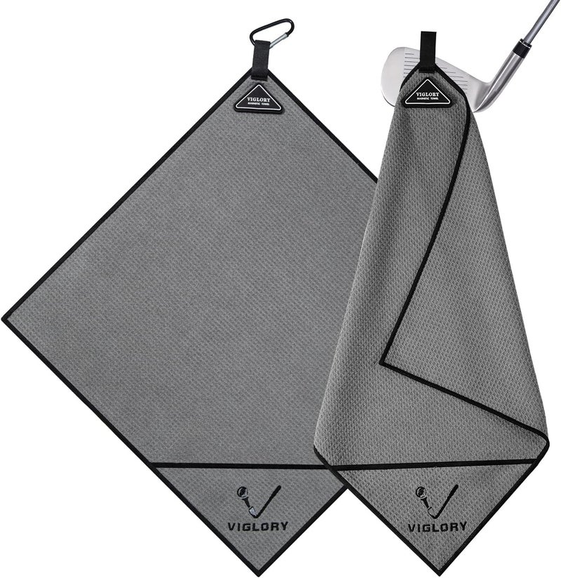 VIGLORY Magnetic Golf Towel for Bag 18" x 18" with Clip Exclusive Cleaning Pocket Microfiber Waffle Ultra Absorbent Club Ball Cleaner Essential Golf Accessories and Gifts for Men Women(Grey 1 Pack) - Image 1